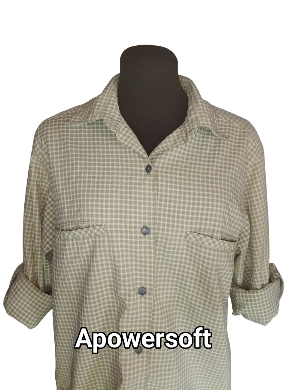 Sportif Outdoor Light Green Windowpane Plaid Ventilated Button Front Shirt